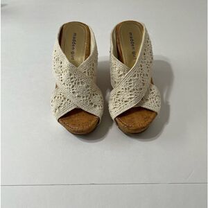 Madden Girl White Crochet Platform Wedge Mules